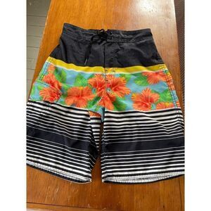 Joe Boxer Black and Floral Kids Swim Trunks